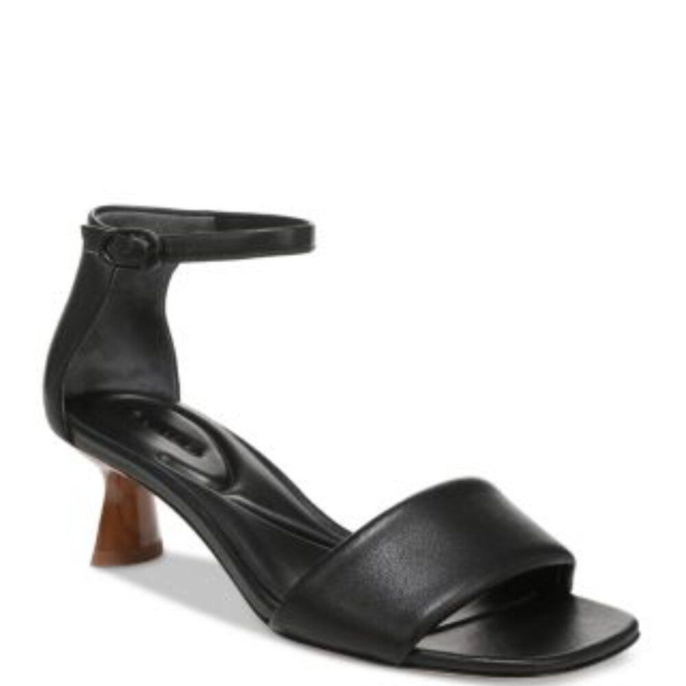 Vince Pepa Black Leather Ankle Strap Mid-Heel Sandals 9.5 NWT